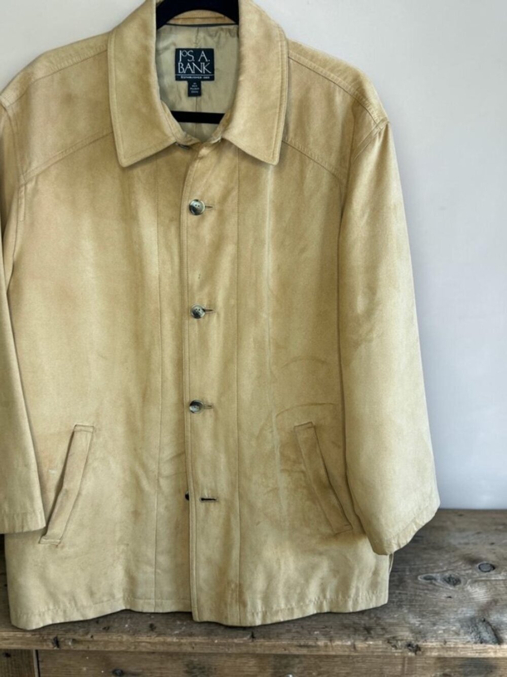 Jos A Bank Tan UltraSuede Faux Suede Chore Barn Jacket Size Medium